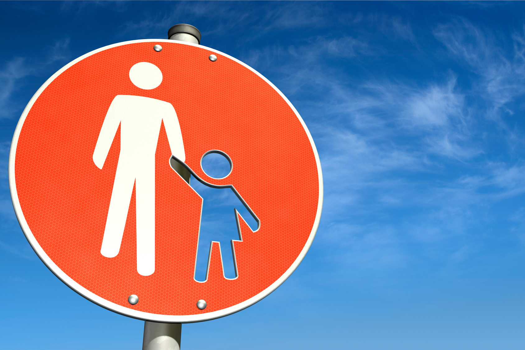 Ein Straßenschild zeigt einen Mann und ein fehlendes Kind.
